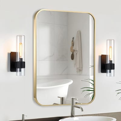 Ronde Rechthoekige Badkamerspiegel 50x76 cm Goudkleurig Aluminium Frame