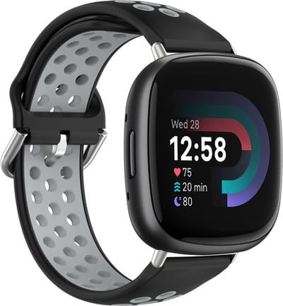 By Qubix - Geschikt voor fitbit Versa 3 & 4 / Sense 1 & 2 - Sport editie - Large - Zwart + grijs