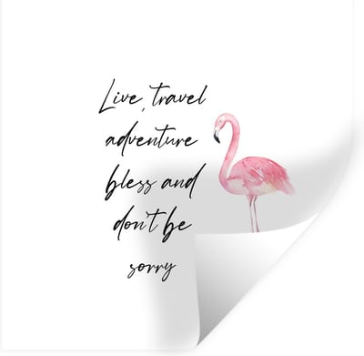Muurstickers - Sticker Folie - Live, travel, adventure, bless and don't be sorry - Quotes - Spreuken - Flamingo - 100x100 cm - Plakfolie - Muurstickers Kinderkamer - Zelfklevend Behang XXL - Zelfklevend behangpapier - Stickerfolie