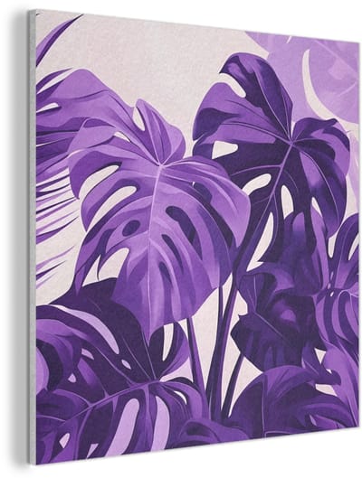 Akoestisch wandpaneel 40x40 cm - Vilt schilderij Bladeren - Paars - Tropisch - Abstract - Akoestische panelen - Geluidsdempende wanddecoratie - Geluidsisolatie woonkamer - Muurdecoratie geluidspanelen