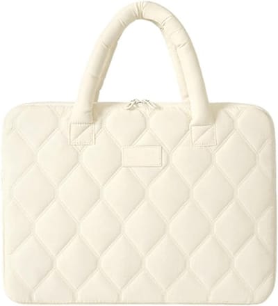 VHV - Laptophoes 14 Inch - Gewatteerde Laptoptas met Handvat - Organizer Vakken - Voor Werk en School - Beige