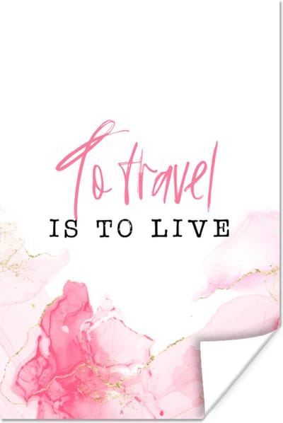 Poster Spreuken - Quotes - To travel is to live - Goud - 120x180 cm XXL