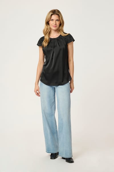 Blouse met korte mouwen Regular fit Black
