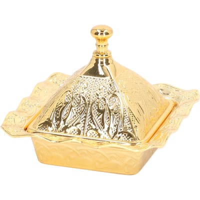Bol de service doré vintage mini forme carrée alliage de zinc doré fête bol turc avec couvercle anti-poussière