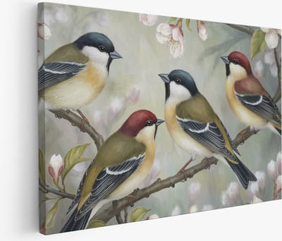 Saammp Muurcirkel Hout - Vogel met Bloesem - Dieren - Natuur - Ø 90 - Wandcirkel - Wanddecoratie Cirkel - Muurdecoratie Woonkamer - Kantoor Decoratie