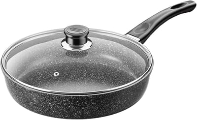 Koekenpan - Antiaanbakpan Kookgerei - Inductie Keramische Kookplaat - Steenmateriaal - Diameter 26 cm - Zwart