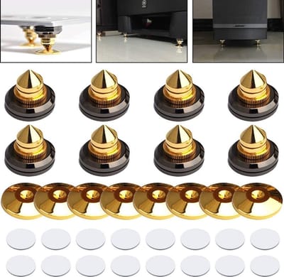 Dailygoody - Vergulde Luidspreker Spikes - Geluid isolatie - 8 Set - Massief Messing - Schokbestendige Matten - Geschikt voor Luidsprekers en Audiocom