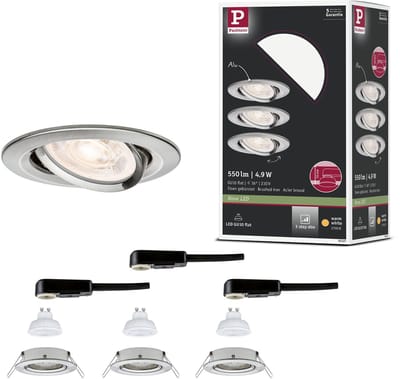 LED-inbouwlamp 3-Step-Dim Nova GU10 Flat draaibaar 3x4,9W 3x550lm 230V dimbaar 2700K Staal geborsteld