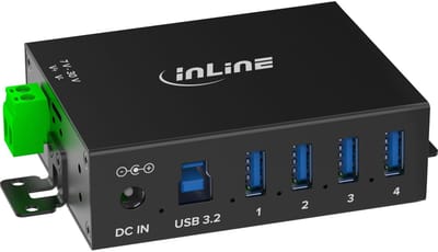 InLine industriële USB hub | 4x USB-A | USB3.0 5 Gbps | 24W voeding