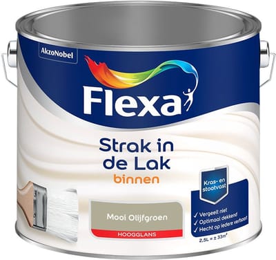 Flexa - Strak In De Lak Binnenlak Hoogglans - Mooi Olijfgroen - Mengverf - 2,5 L