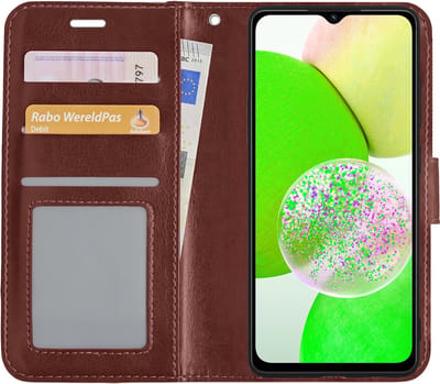 Hoesje Met Pasjeshouder - Geschikt voor Samsung Galaxy A14 - Luxe Bookcase Portemonee - Flip Case - Kunstleer Book Case - Flipcase - Book Cover - Walletcase - Portemonneehoes - Bruin