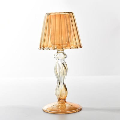Transparante Glazen Tafellamp in Europese Stijl Vorm Kaarsenstandaard met Hoge Voet Gestreepte Kaarsenstandaard en Creatieve Huisdecoratie beige