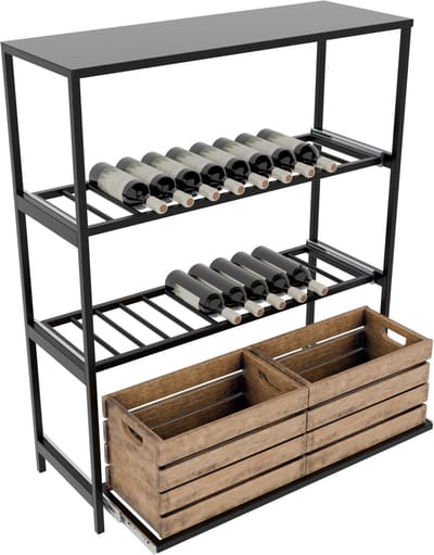 MetaloPro Wijnrek Calabria – Zwart Metalen Flessenrek Met Uittrekfunctie, Ook Geschikt Voor Dozen, Voor Keuken Of Kelder – 120x100x30cm