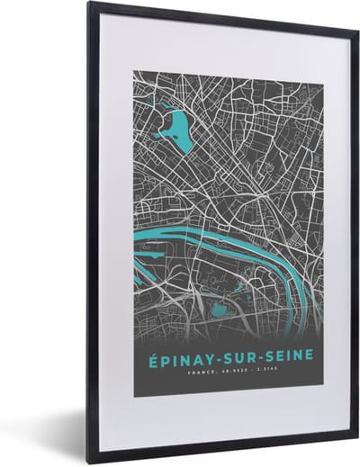 Fotolijst incl. Poster - Frankrijk – Épinay-sur-Seine – Stadskaart – Plattegrond – Kaart - 40x60 cm - Posterlijst