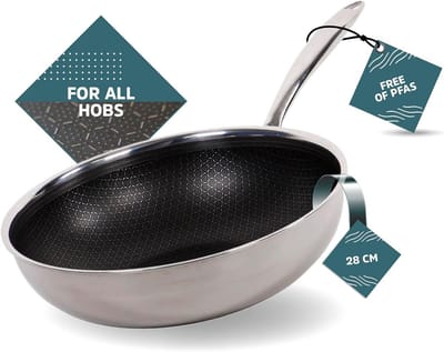 Hybride Wokpan - Grote Koekenpan - Lekker Koken - PFAS Vrij - Ø 28 cm - Zwart