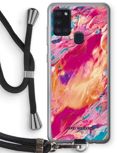 Case Company® - Hoesje met koord geschikt voor Samsung Galaxy A21s hoesje met Koord - Pastel Echoes - Telefoonhoesje met Zwart Koord - Bescherming aan alle Kanten en Over de Schermrand