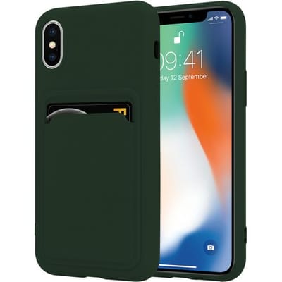 ShieldCase telefoonhoesje geschikt voor Apple iPhone X / Xs siliconen hoesje met pasjeshouder - donkergroen - Hoesje met pasjeshouder - Shockproof - Pasjes case - Backcover Beschermhoesje Siliconen