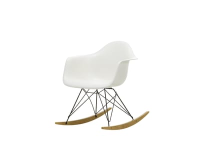 Vitra - RAR Eames Plastic Armchair - wit - zwart - sleden esdoorn goudkleurig