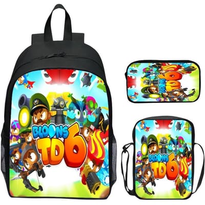 Bloons TD 3 Stuks Set Rugzak Schooltas met Schoudertas Etui Set voor Kinderen Studenten Anime Spel Kinderen Tassen black