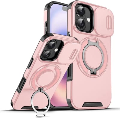 Hoesje Geschikt voor iPhone 17 hoesje Rose Goud - Shock Hybrid Armor Hoes met Kickstand Ring en Camera Bescherming - Geschikt voor MagSafe