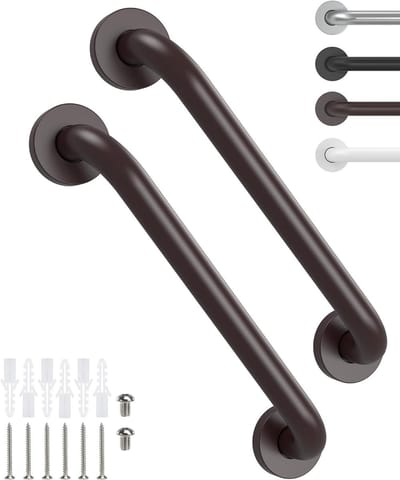 Steunbeugels Set - Veiligheidshandvatten Douche - Veiligheid Thuis - Verborgen Schroeven - 30cm Lengte - Oliebruin