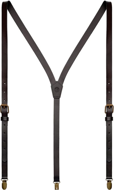 Donkerbruine Leren Y-vormige Bretels met Clips