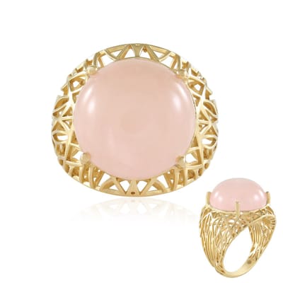 Cavill - Elegante Damesring - 925 Sterling Zilver Verguld - 18,9 Karaat Braziliaanse Rozenkwarts Ronde Cabochon - Filigraan Design - Luxe Ring Maat 17