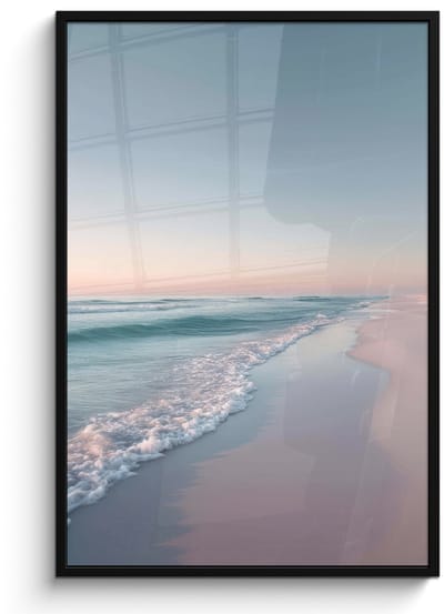 Poster in lijst - Fotolijst 80x120 cm - Posters - Kustlijn - Pastel - water - Posterlijst zwart - Decoratie - Wanddecoratie woonkamer - Muurdecoratie slaapkamer