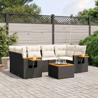 vidaXL - 7-delige - Loungeset - met - kussens - poly - rattan - zwart