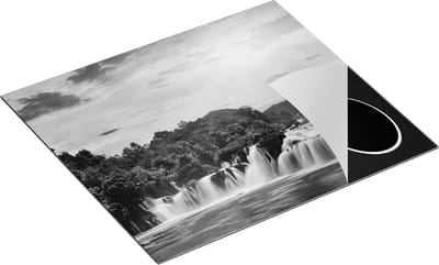 Chefcare Inductie Beschermer Watervallen in het Bos - Zwart Wit - 60x50 cm - Afdekplaat Inductie - Kookplaat Beschermer - Inductie Mat