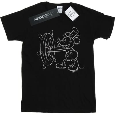Disney Jongens Mickey Mouse Stoomboot Schets T-shirt (Zwart)