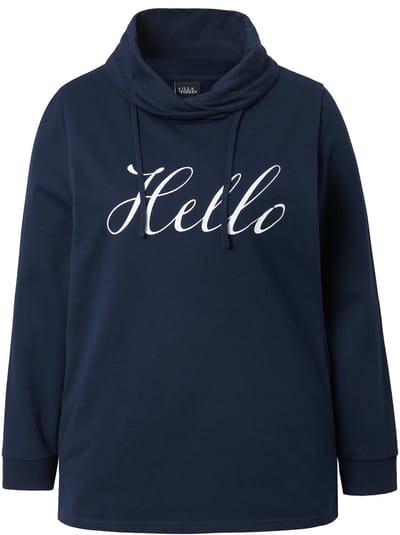 Ulla Popken - Dames - Sweatshirt classic fit HELLO opstaande kraag - Marine - Maat 42+