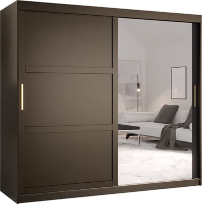 Zweefdeurkast met spiegel Kledingkast met 2 schuifdeuren Garderobekast slaapkamerkast Kledingstang met planken (LxHxP): 200x200x60 cm - Rumble II (Zwart, 200)