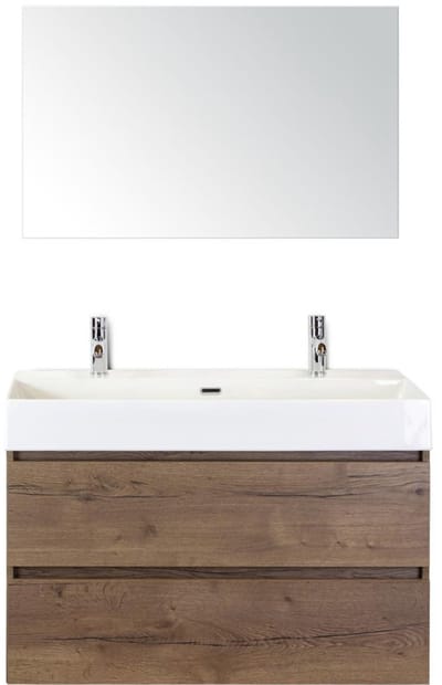 Maxx XL Badmeubelset 100 cm - Tabacco - Wastafel Kube 2 Kraangaten met Spiegel