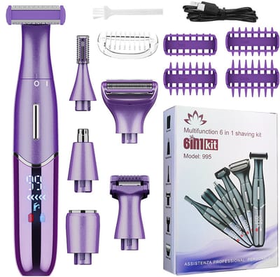 6-in-1 Elektrisch Scheerapparaat Vrouw - Ladyshave en Bikini Trimmer - IPX5 Waterdicht - Voor Gezicht, Oksels, Benen en Wenkbrauwen - Draadloos - Roze
