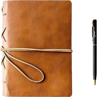 Leren Dagboek met Pen - Compact Reisnotitieboek met Ongevoerde Pagina's voor Schrijven en Tekenen