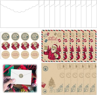 Set van 36 kerstkaarten met enveloppen, feestelijke uitnodigingen, stickers en Santa-motief voor de mooiste kerstgroeten aan familie en vrienden