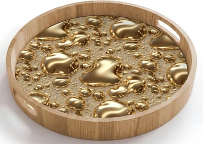 Dienblad rond 40x40 cm - Schootdienblad hout - Druppels - Organisch - Goud - Borrelplank rechthoek - Plateau houten dienbladen