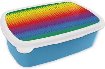 Broodtrommel Blauw - Lunchbox - Brooddoos - Patronen - Regenboog - Abstract - 18x12x6 cm - Kinderen - Jongen