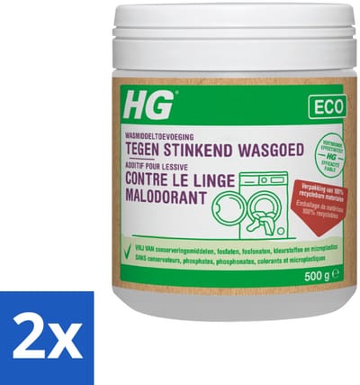 HG Eco Wasmiddeltoevoeging tegen Stinkend Wasgoed 500 gr - Voordeelverpakking - 2 stuks