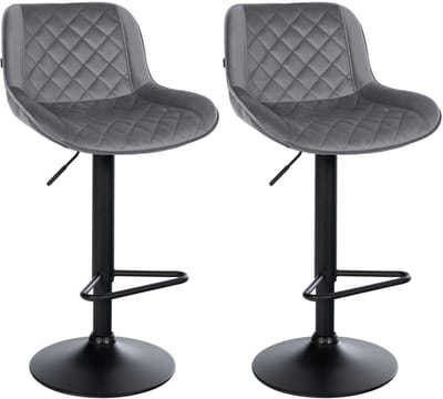 CLP Kasson 2er Set barkrukken - met rugleuning - In hoogte verstelbaar - metalen frame - met voetsteun - zwart/donkergrijs