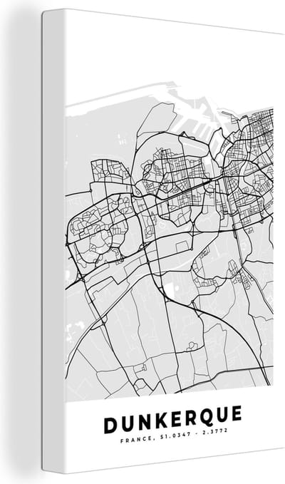 Canvas Schilderij Kaart - Stadskaart - Dunkerque - Plattegrond - Frankrijk - 20x30 cm - Wanddecoratie