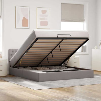 vidaXL - Bed - poef - met - matras - en - LED's - 180x200 - cm - stof - taupe