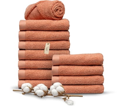 Miss Towels 50x100 Handdoeken Set 12 st.- 5 sterren Hotelkwaliteit - Badtextiel - Luxe Badhanddoeken - Zachte Badlakens - Zalm Roze - Made in Portugal