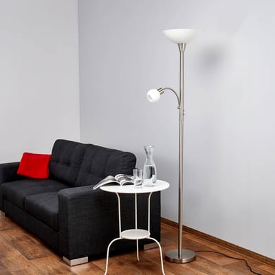 Lindby - vloerlamp - 1licht - Metaal, glas - H: 180 cm - E27 - nikkel mat, wit albast, wit opaal