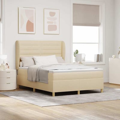 vidaXL - Boxspring - bed - met - matras - met - hoofdeinde - Crème - 190 - x - 140 - cm - Stof