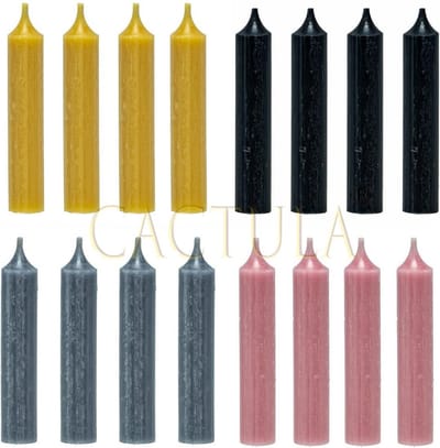Cactula dinerkaarsen 12 cm in 4 kleuren 16 stuks Urban Chique | Okergeel Zwart Oud Roze Staalgrijs