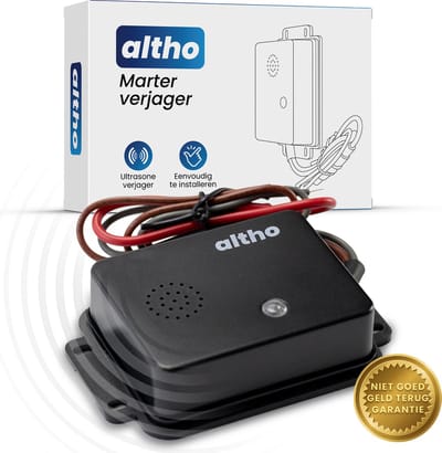 Steenmarter Verjager 12V - Altho Ultrasone Marterverjager - Alleen voor Vaste Aansluiting op de Auto-Accu - Zonder Batterijen en Zonder Adapter