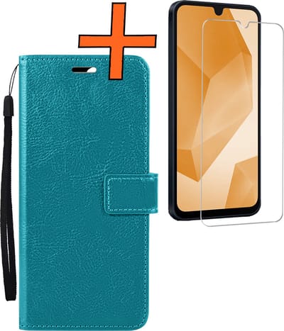 Hoes - Met Screenprotector - Geschikt voor Samsung Galaxy A16 - Luxe Pasjeshouder - Bookcase Portemonee - Flip Case - Kunstleer Book Case - Flipcase - Book Cover - Walletcase - PortemonneeHoes - Turquoise