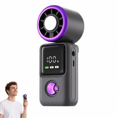 VHV - Ventilator - Handventilator - Mini ventilator - Handventilator met Digitaal Display - 3600mAh Draagbare Mini Ventilator met 5 Snelheden - Stille Handheld Fan met Koord - Compact voor Kantoor en Reizen - Grijs
